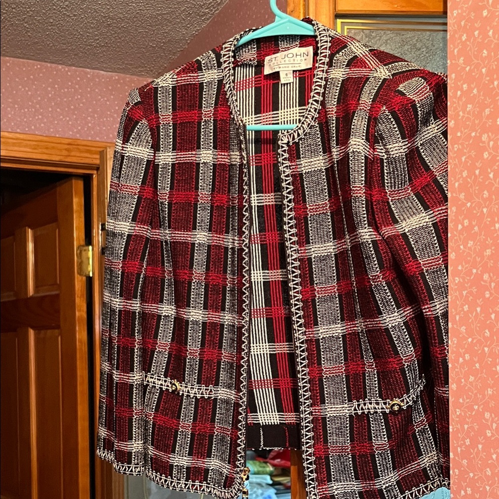St. John Collection Checkered Blazer in Red and Black